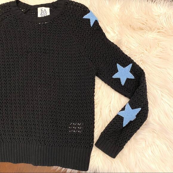 Zoe Karssen blue star patch black knit sweater small - Picture 7 of 10